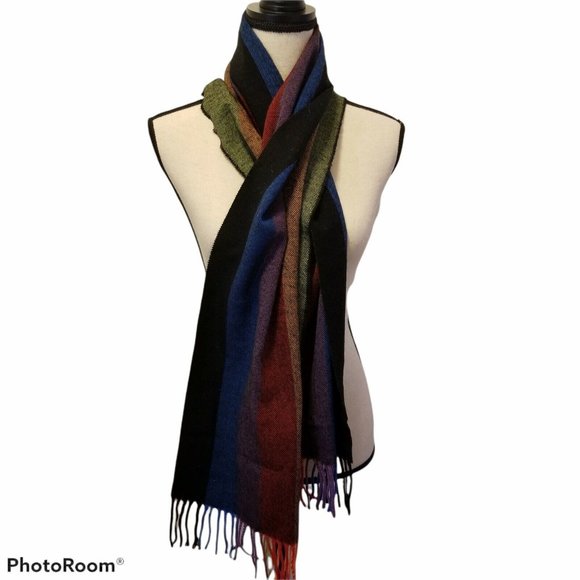 Cashmyarn Accessories - Cashmyarn By Berkshire Colorful Striped Scarf With Fringe Acrylic